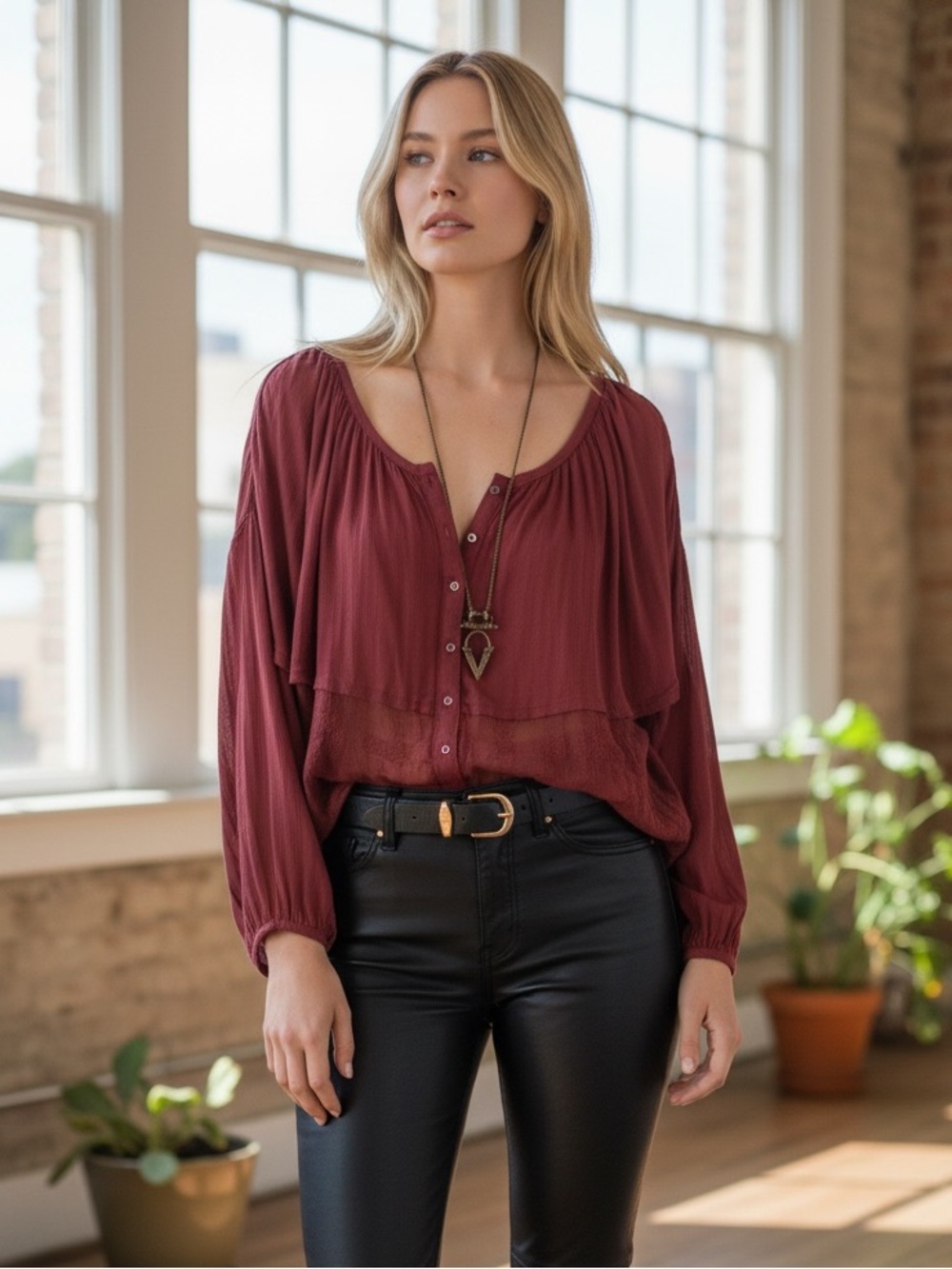 Free People Rainy Days Swing Blouse Top Sz XS Boho Festival Western Witchy